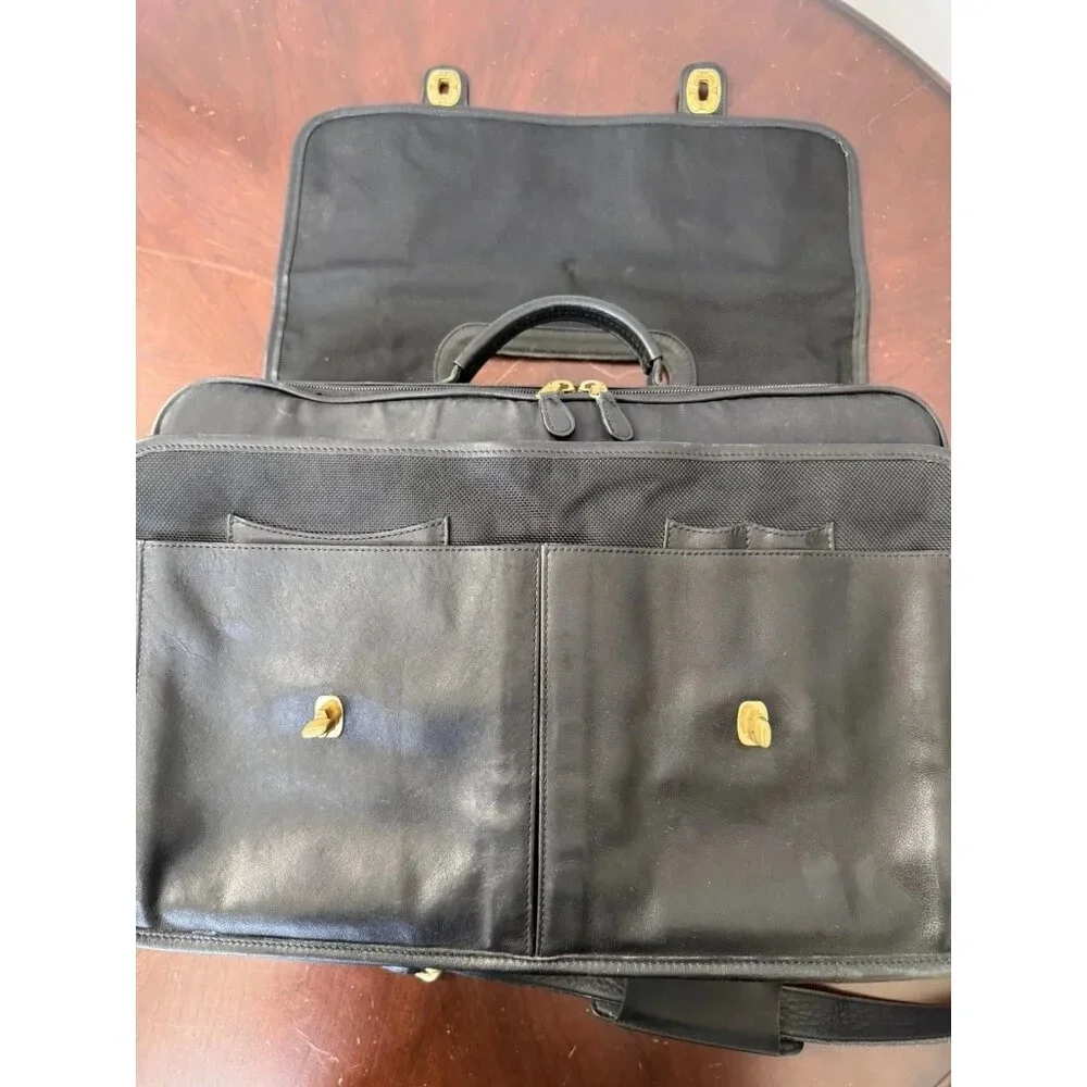 VTG COACH 0532 XL BLACK Leather Messenger Crossbody Bag BRIEFCASE Pockets Laptop